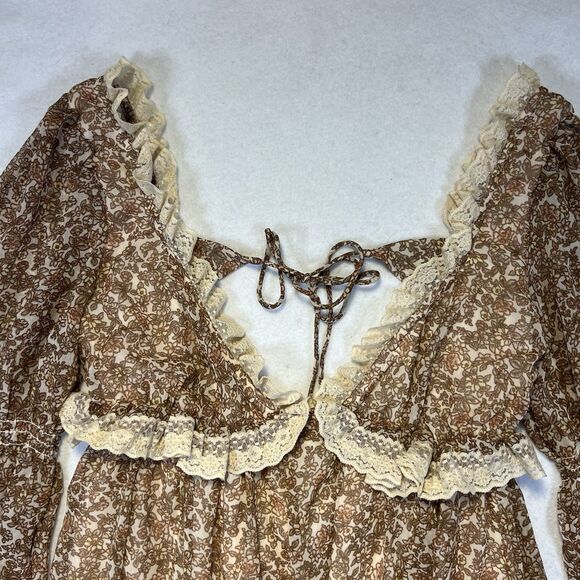 Free People Womens Beige Pennie Floral Ruffle Long Sleeve Mini Dress Size S - Picture 4 of 14